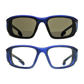 Bikershades Motorcycle Riding Safety Bifocal Sunglass Reader Foam Padded Z87 +3.00 Men Women Wind-Proof Blue Frame Smoke & Clear