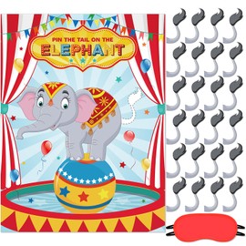 Faccito Carnival Circus Party Games Pin The Stickers on The Large Poster with 24 Pcs Stickers Blindfold Carnival Pin Game Set for Circus Birthday Party Decorations Activities Supplies(Elephant)