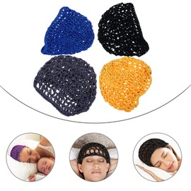 NOLITOY 4pcs Crocheted Hair Net for Women Breathable Handmade Sleeping Cap for Curly Hair Protection Includes Blue Black Grey and Ginger Options for Shower and Daily Use