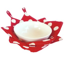 CUSHYSTORE 2X Bowl Cozy Huggers Canvas Holders Heat and Cold Resistant Anti-Scalding Protector 7.5" (Red Polka Dot)