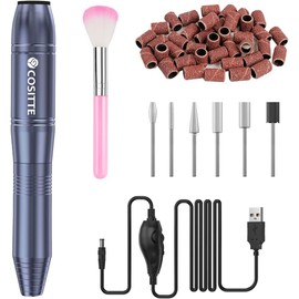 COSITTE USB Electric Nail Drill, Portable Electric Nail File for Acrylic Gel Nails, Professional Drill Nail Kit Manicure and Pedicure Kit with Drill Bits for Home and Salon Use, Gray