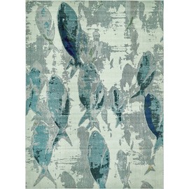 Unique Loom Positano Collection Coastal Modern Fish Area Rug, 9' 0 x 12' 0, Light Blue/Turquoise