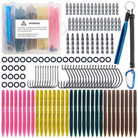 L PATTERN Wacky Worm Fishing Lure Set, 134 Pieces Senko Worms Fishing Lure Kit, Soft Plastic Bass Plastic Bait Kit with Rubber Bait, Hooks, O-Rings, Sinker and Other Worm Rig Tools