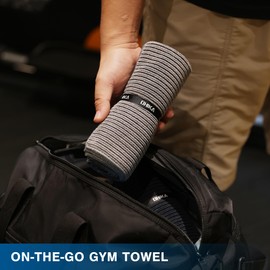 OHIKA Microfiber Gym Towels with Snap Strap Closure, Ribbed Pattern Sports Towels for Yoga, Home and Outdoor Activities, 27” x 16”, 6 Pack, Grey