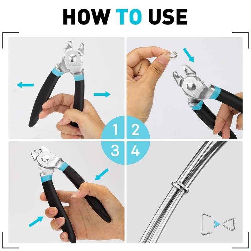 SHALL Bent Hog Ring Pliers Kit with 600pcs Galvanized Hog