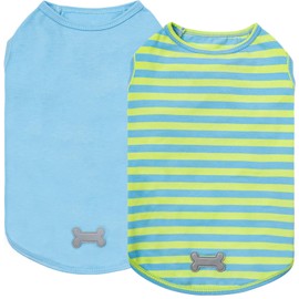 KYEESE 2Pack Dog Shirts Striped T Shirt Soft Tee for Small Dogs Cotton Tank Top Clothes Lightweight Sleeveless Dog Vest, X-Large,Blue+Striped