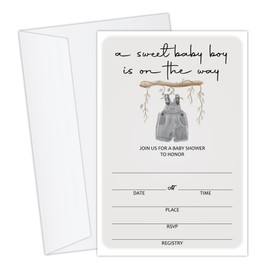 Utaqer 4"x6" Boho Boy Baby Clothes Baby Shower Invitation Cards With Envelopes set of 25, Gender Reveal Party for Baby Boys & Girls, Gender Neutral Party Supplies/bbinvite-b011