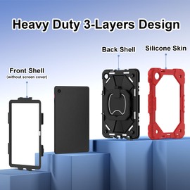 Lunivop Tablet Case Compatible with T-Mobile Revvl Tab 2 Case 10.1 Inch 2025 Lanyard Crossbody/with Pen Holder Heavy Duty Rugged Protector Cover for Revvl Tab 2 (Black Red)