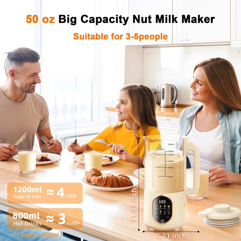 50oz Nut Milk Maker, 10 in 1 Automatic Nut Milk