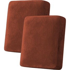 H.VERSAILTEX Velvet Stretch Couch Cushion Cover Plush Cushion Slipcover for Chair Loveseat Sofa Cushion Furniture Protector Seat Cushion Sofa Cover (2 Piece Medium Sofa Cushion Covers, Rust)