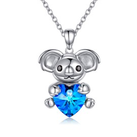 AOBOCO Cute Koala Necklace Sterling Silver Heart Necklace with Crystals from Austria, Fine Anniversary Birthday Jewelry Gifts for Women Daughter Mom Sister Girlfriend Wife Mom Grandma(Blue)