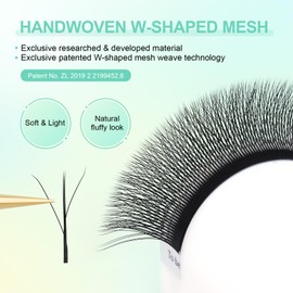 NAGARAKU 3D W Triple Core Eyelash Extensions, Eyelash Extension, Self-Fanning Lash, Pre-Fanned Ready-to-Use Fan Weave with Long Handle, Premade Fans Volume Cluster, Matte Black (0.07 mm, D Curl, 9 mm)