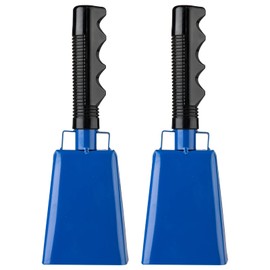 Musfunny Cow Bells Noise Makers with Handle: 2 Pcs Hand Percussion Cowbell Instrument Loud Cheering Bells for Sporting Events Football Games Christmas Party School Graduations Farm Ranch (Blue)