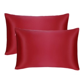 Satin Zippered Pillowcase– Soft Satin Pillow Cases with Zipper for Hair and Skin, Cooling Pillow Case (2, Red, Queen)