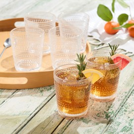 Certified International Santa Fe Clear Set of 6 Premium Acrylic DOF Glasses 16 oz – Unbreakable Drinkware with Textured Bubble Design, Dishwasher Safe Tumblers for Indoor & Outdoor Use