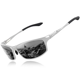 Bircen Polarized Mens Sunglasses: UV Protection Black Blue Shades for Men Sport Driving with Al-Mg Metal Frame