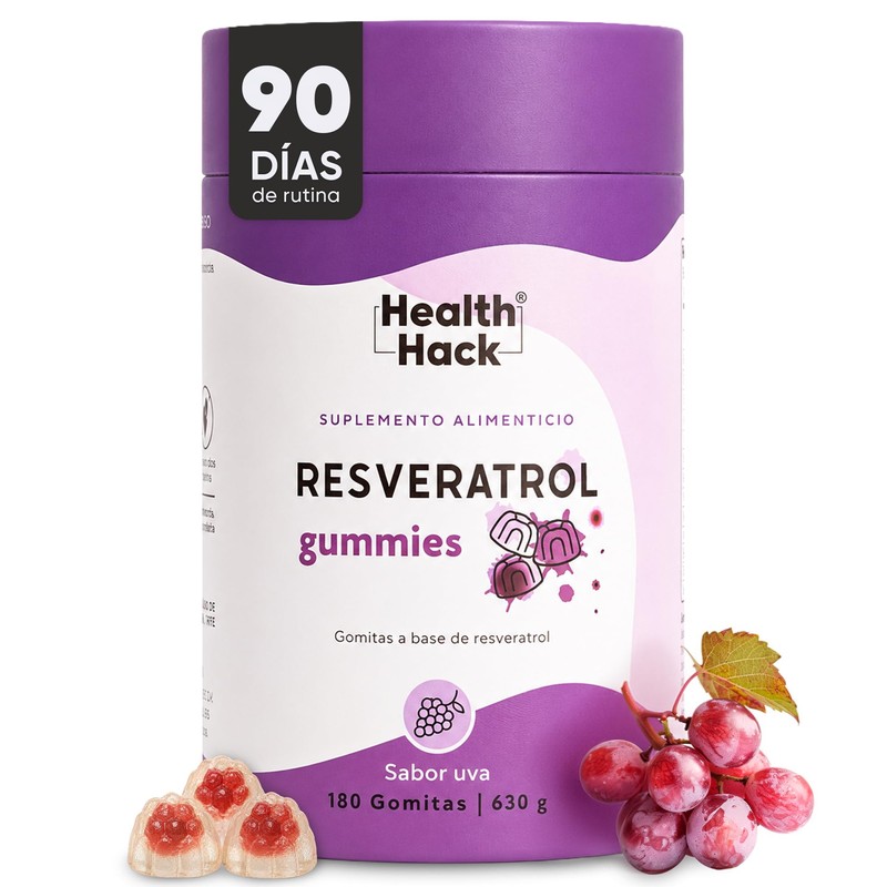 Resveratrol Antioxidante 180 Gomitas para Adulto Sin Azúcar Health Hack