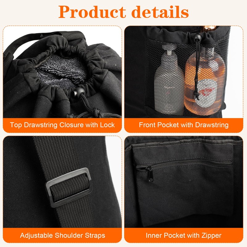 Canvas backpack laundry bag, laundry backpack with shoulder straps and
