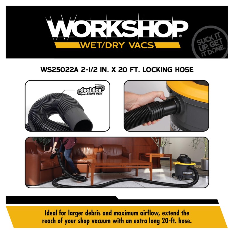 WORKSHOP Wet/Dry Vacs Shop Vacuum Accessories WS25022A Extra Long Hose
