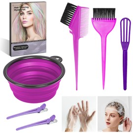 ROOHUA 8 Pcs Hair Coloring Kit - Professional Hair Dye Tools for Home Salon Use with Bowl, Brush, Comb, Clips, Gloves & Shower Cap - Reusable Supplies