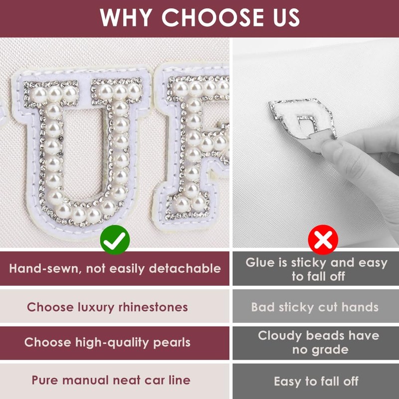 Preppy Makeup Bag，Travel Makeup Bag，Pearl Rhinestone Monogrammed Cosmetic Bag, Skincare,