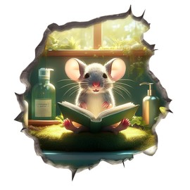 Mouse Reading Book Wall Murals Peel and Stick for Kids Room, Classroom Wall Decor - 3D Effect Wall Mural, Ideal Wall Stickers & Murals, Decorative Decal for Educational Spaces Design 15