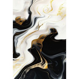 Liquid Marble Swirl Modern Abstract Black White Gold Area Rug for Living Room Bedroom Guestroom Faux Wool Washable Soft Lux Carpet Under Dining Room Coffee Table Art Deco Home Office Rug 5x7