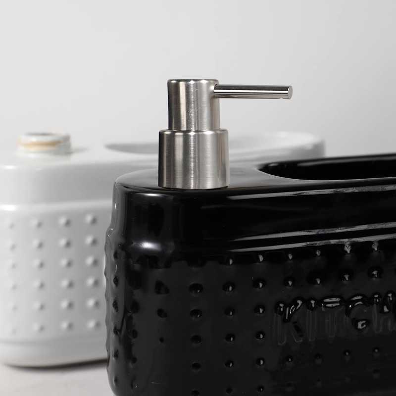 Black Dish Soap Dispenser with Sponge Holder, Large Capacity Ceramic