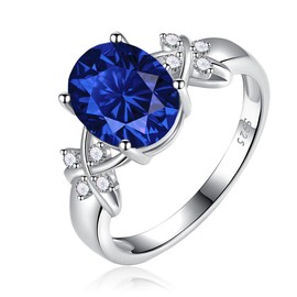 Bonlavie 925 Sterling Silver Ring for Women, Solitaire Oval Cut Cubic Zirconia/Green Emerald/Blue Sapphire ring, Rhodium Plated Bridal Engagement Wedding Band, Size L 1/2