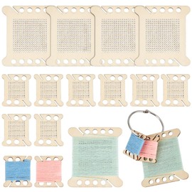BENECREAT 15Pcs Multifunctional Wood Embroidery Board, Cross Stitch Blank, Thread Drops Thread Winding Boards Thread Organizer Card with Floss Ring for Cross Cotton Craft DIY Sewing Storage