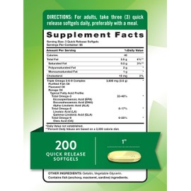 Nature's Truth Triple Omega 3 6 9 | 3600mg | 200 Softgels | Fish, Flax, and Borage Oils | Non-GMO & Gluten Free Supplement
