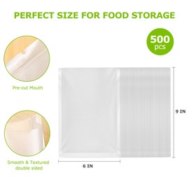 Bonsenkitchen Precut Vacuum Sealer Bags, 500 Pint 6" x 9" Food Sealer Bags,Commercial Grade, BPA Free, Heavy Duty, Customized Size Vacuum Bags for Vac Storage, Meal Prep or Sous Vide Cooking, VB11
