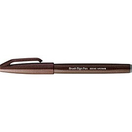Pentel SES15C-E3X Brush Sign Pen Dark Brown Fibre Tip Brush Like Tip (Pack of 10)
