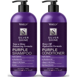 VANIDOX Sulfate Free Brass Toning Purple Shampoo and Conditioner Set for Grey and Silver Hair, Moisturizing & Color-Safe, Enhances Shine & Brightness, Made in USA (16 fl oz each)