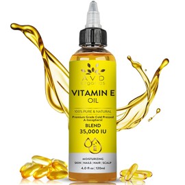 AVD ORGANICS Vitamin E Oil - 100% Pure & Natural, 35,000 IU | Premium Grade, Cold-Pressed and Tocopherol to Repair Dry, Damaged Skin| Moisturizing Skin, Hair and Scalp 4 Fl Oz