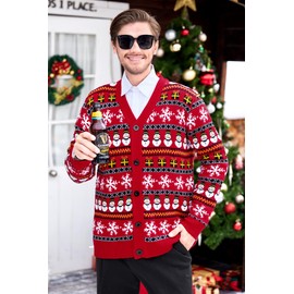 Adult Ugly Christmas SnowAdult Cardigan Comfy Xmas Snowflake Knitted Outwear Bold Red Vacation Gifts Holiday Knitwear S