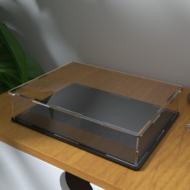 SVENJBB Book Display Case, 10.6x8x2.4 Inch Acrylic Box for Display, Clear Acrylic Display Cases with Matte Black Base for Stamps, Coins, Cards and Jewelry