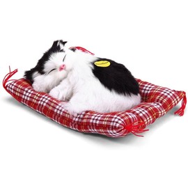 A-Parts Lovely Simulation Animal Doll Plush Cat Toy with Sound Kids Toy Decorations Stuffed Toys Black & White
