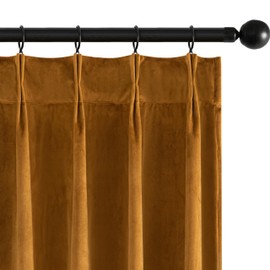 MIULEE Velvet Pinch Pleated Blackout Curtains 96 inches Long, Gold Brown Pleat Design Thermal Insulated Luxury Window Drapes for Living Room Bedroom with Hooks, Set of 2