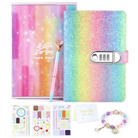 Kidsord Diary with Lock for Girls, Birthday Gifts for 8 9 10 11 12 Year Old Girls, Kids Journal with Lock and Pen, Password Journal Notebook Kit for Girls, 200 Pages Secrect Diary (Deep Rainbow)