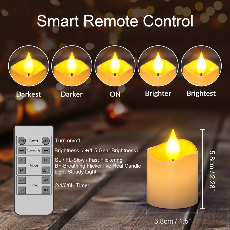 SoulBay Flameless Candles with Remote Timer & Charging Base, 12pcs