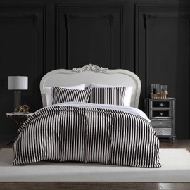 Betsey Johnson - Queen Duvet Cover, Soft Bedding Set with Matching Shams, Chic Home Decor (Wonderland Stripe Black, Queen)