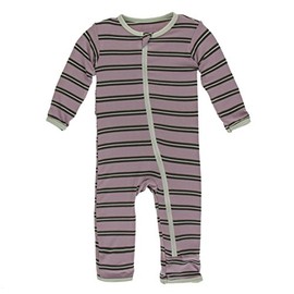 KicKee Pants Little Girls Print Coverall with Zipper - Elderberry Kenya Stripe, 6-9 Months