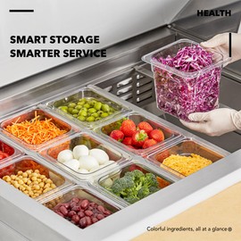 AIMAOGOU 1/6 6'' 6 Pack NSF Commercial Food Pans with Lids & Drain Tray, 1/6 Size 6 Inch Deep Restaurant Containers, Food Storage with Capacity Scale, Restaurant Supplies Hotel Pan, Polycarbonate