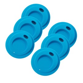THINKCHANCES Reusable Food Grade and BPA Free Silicone Oval Straw Hole Sip Coffee Juice Drinking Lid for Mason, Ball, Canning Jars (Wide Mouth, Blue Ocean),6 Pack