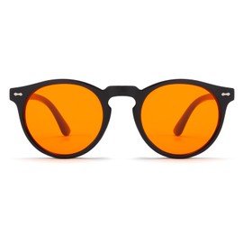 Long Keeper Blaulichtfilter Brille Orange Gläser Runde Blaulicht Blockierende Computerbrille PC Gaming-Brille Anti Blaulicht Brille für Herren Damen (Schwarz)