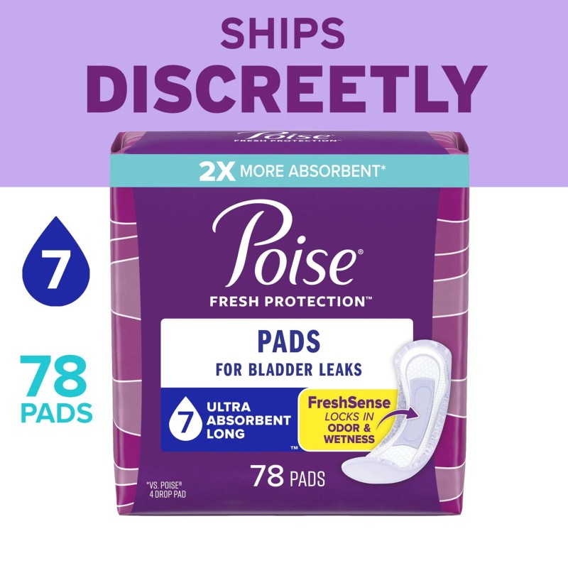 Poise Incontinence Pads for Women, 7 Drop Ultra Absorbency, Long