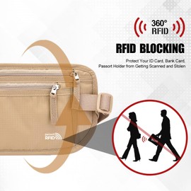 Unisex Money Belt for Men and Women, Slim Passport Holder RFID Blocking Travel Essentials Pouch with Adjustable Strap Small Waist Pouch for Workout Running Travelling Hiking, Beige