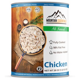 MOUNTAIN ESSENTIALS Fully Cooked Canned Chicken 28 Oz – White Meat for Daily Meals, Camping & Emergency Food – Great for Snack, Lunch, Dinner Recipes – 5-Year Shelf Life – Made in USA – Pack of 1