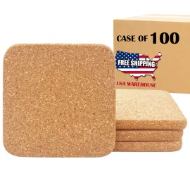 Pack of 100 Square Cork Coasters Thicken Absorbent Blank Coasters for Drinks Laser Engrave Blankscolor: cork square, size: 4x0.39inch
